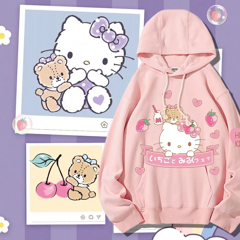 

Толстовка с принтом Hello Kitty, женская модная брендовая осенняя одежда Hellokitty для девочек, костюм, пальто из хлопка