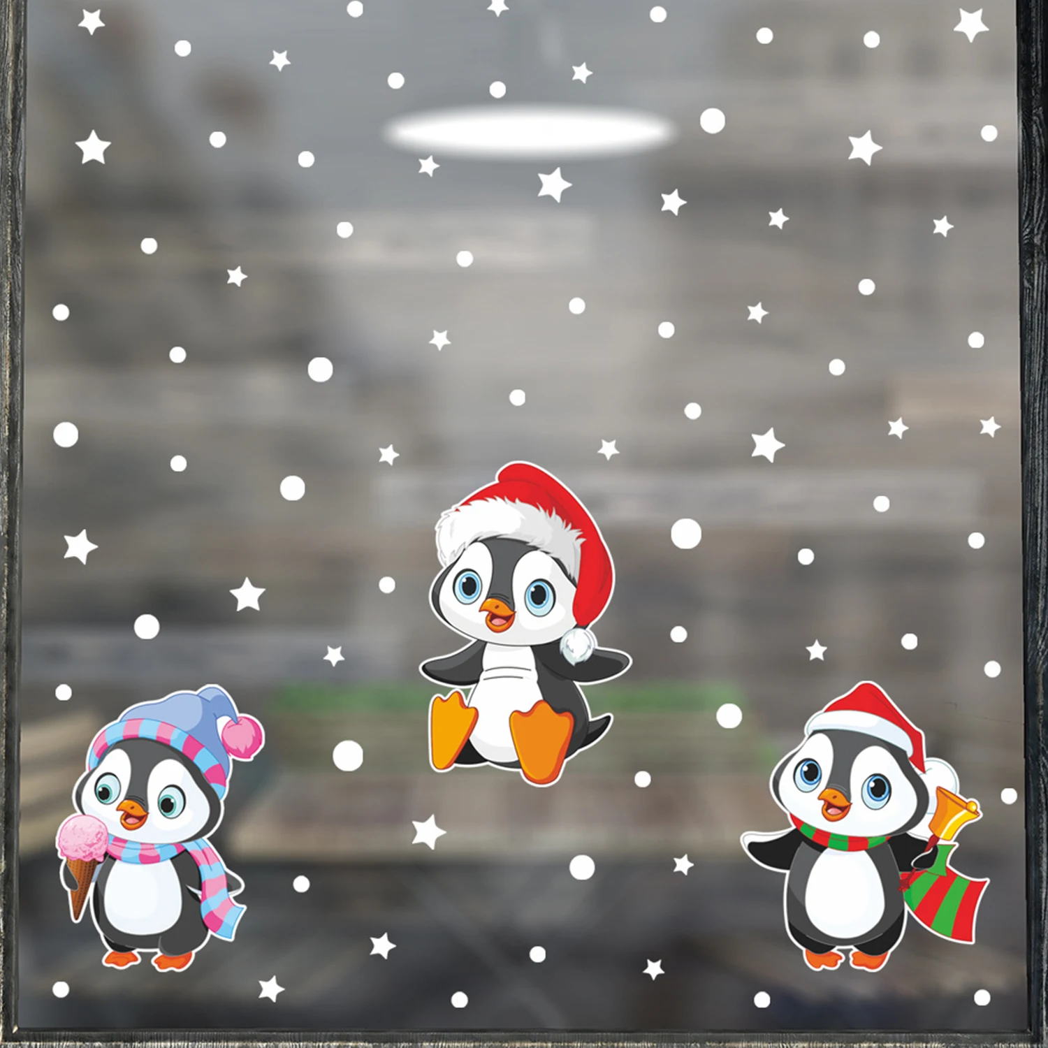 

Christmas Snowflake Penguin Wall Decal Paper Static Paste Glass Window Stickers Double Sided Visual Decorative Wall Sticker