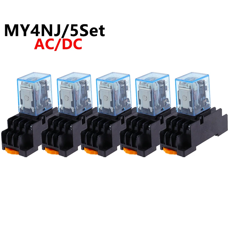 

5set MY4NJ Coil AC12V AC24V DC12V DC24V DC 36V AC110V AC220V HH54P 5A Miniature Electromagnetic General Purpose Relay With base