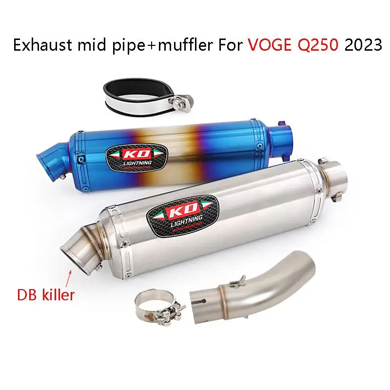 

For VOGE Q250 Q 250 2023 Motorcycle Exhaust Muffler Tail Pipe Mid Connect Tube Slip On 51mm Tube With DB Killer Stainless Steel