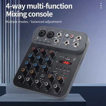 오디오 믹서 Fuluode T4 사운드 믹싱 콘솔, 블루투스 USB 레코드 컴퓨터, 팬텀 파워 딜레이, 반복 효과, 4 채널 USB, 48V