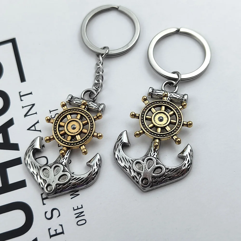 

Ship Anchor Pendant Keychain Personality Zinc Alloy Keyring Adjustable Steering Wheel Men And Women Jewelry Wholesale Available