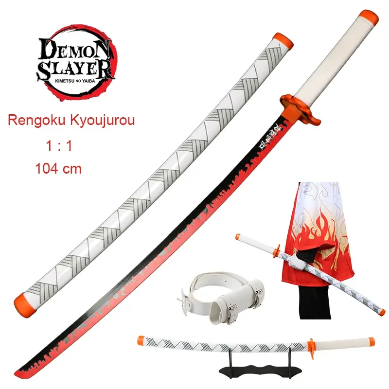 

104 см убийца демонов меч Косплей оружие Rengoku Tanjiro Katana Kimetsu no Yaiba catana деревянный самурайский меч игрушка