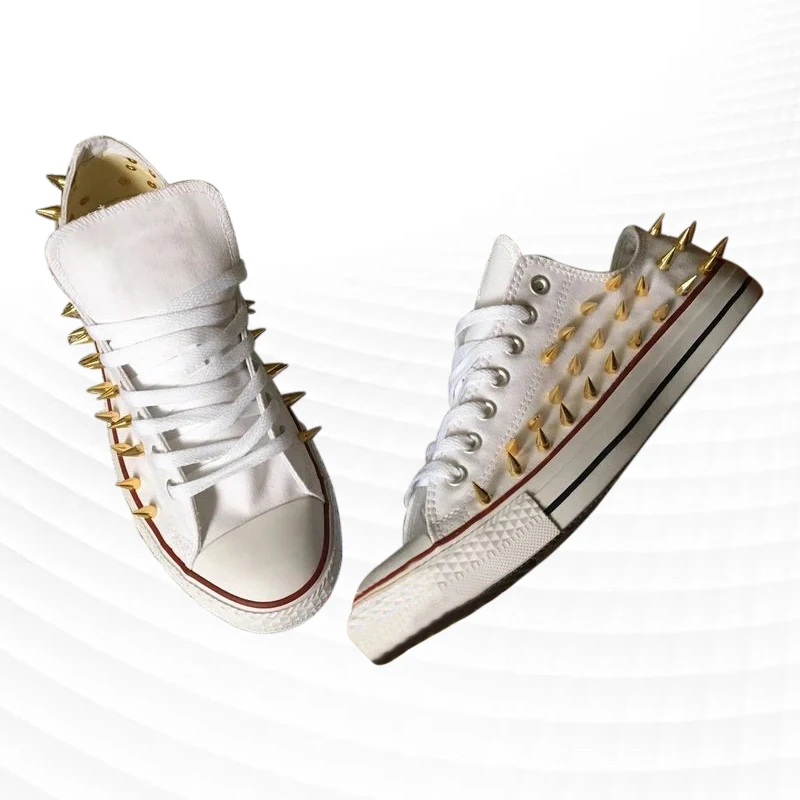 

Белые холщовые туфли ручной работы с заклепками и низким верхом, прогулочная Спортивная повседневная женская обувь размера плюс 35-46