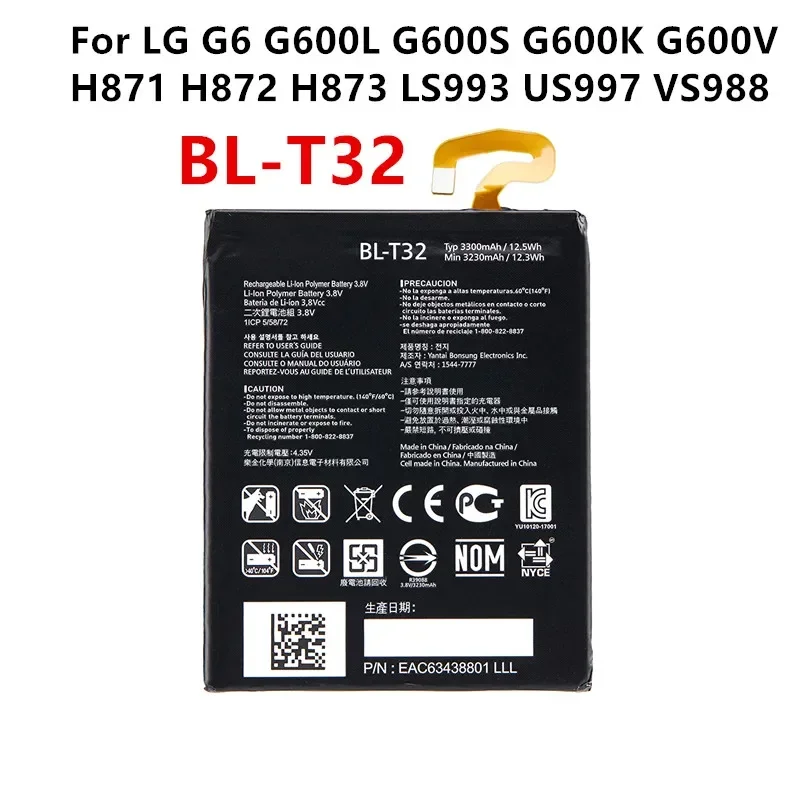 

Оригинальный аккумулятор BL-T32 3300 мАч для LG G6 G600L G600S G600K G600V H871 H872 H873 LS993 US997 VS988 T32 BLT32, аккумуляторы для телефонов