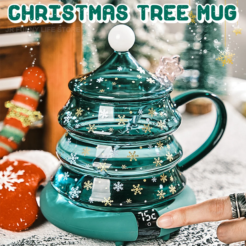 

2023 Creative Christmas Tree Cup Transparent Glass Coffee Cup Mug Tumblers with Lid and Stirring Rod Children's Christmas Gift