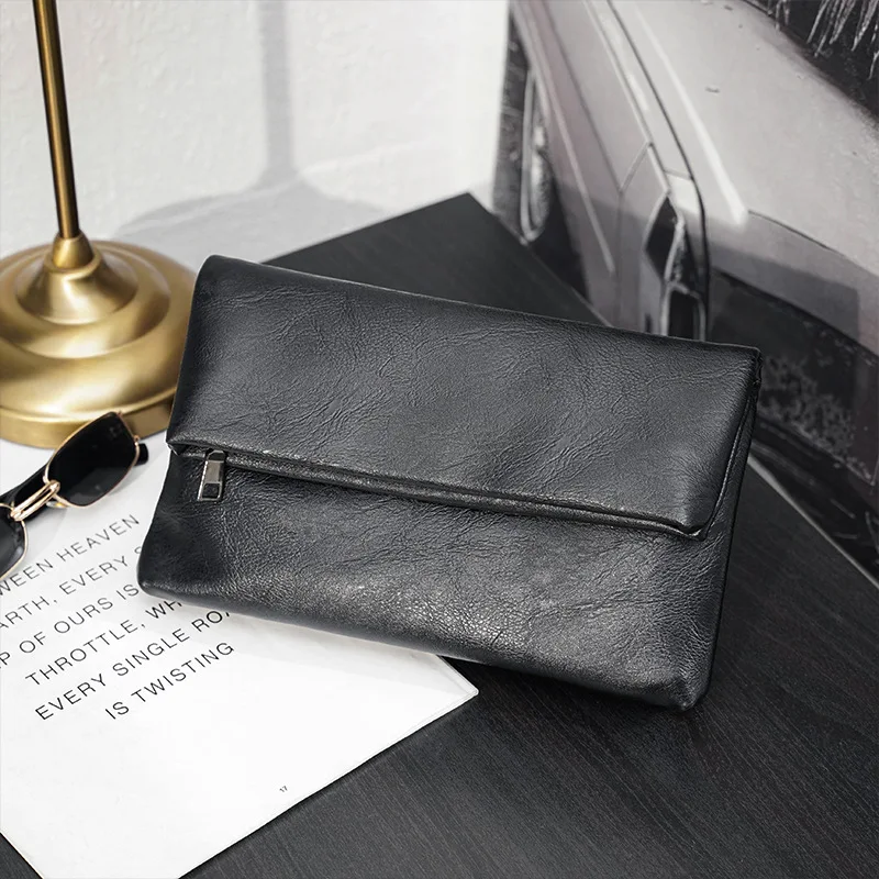 

2024 Men Fold Over Bag Simple Envelope Clutch Bag Wallet Handy Bag Brand Leather Handbags Day Clutches Male Large Purses Sac