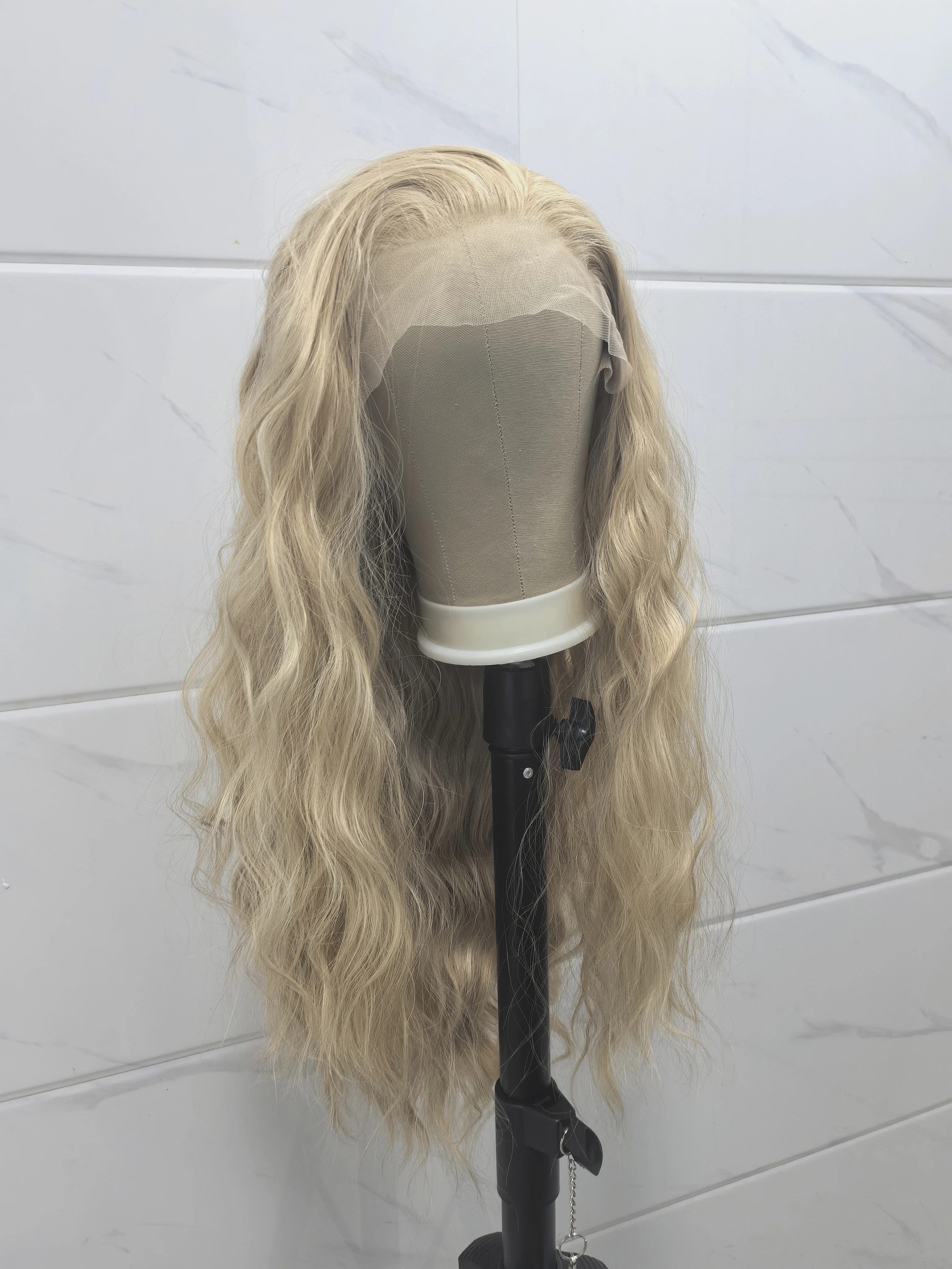 

LO13X4 180% Lace Wig Blonde Curly Goddes Synthetic Chocolate Flaxen Brown Black Lipless Lace Frontal Body Wave Wig Women's Wigs