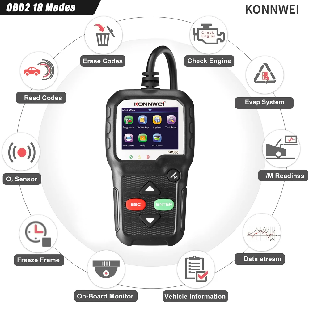 KONNWEI KW680 12V Automotive OBD Fault Diagnosis Instrument OBD2 Scanner Car Diagnostic Tool 8 Languages Code Reader Car Tools
KONNWEI KW680 12V Automotive OBD Fault Diagnosis Instrument OBD2 Scanner Car Diagnostic Tool 8 Languages Code Reader Car Tools