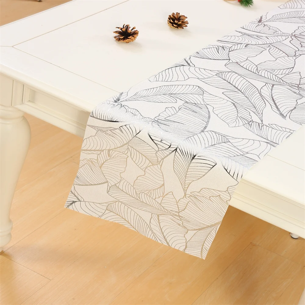 

Gold-tooled Printed Table Runner Leaves Tablecloth for Home Kitchen Wedding Parties Baby Washing TV Cabinet Cover Decoration