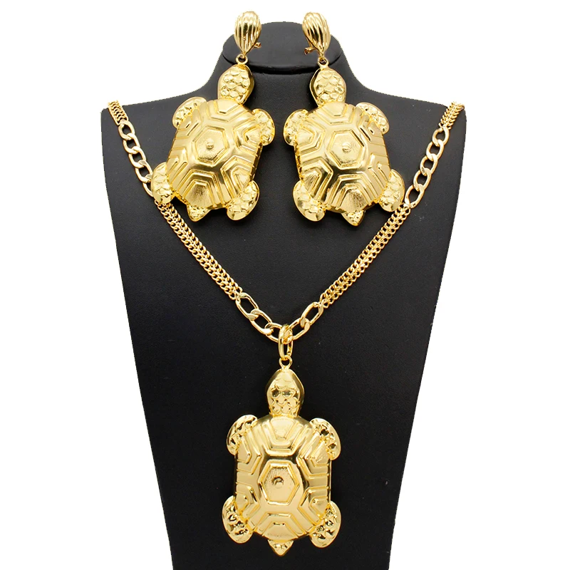 

African Gold Color Jewelry Sets For Women Big Turtle Design Necklace Earrings Set ensemble de bijoux italiens Party Gift