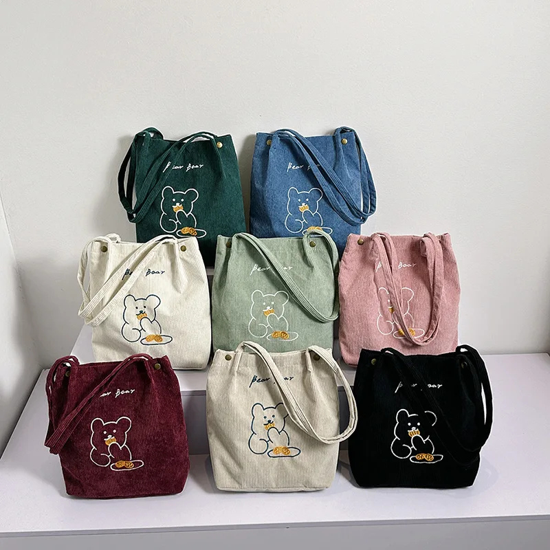 Women Corduroy Shoulder Bag Cartoon Print Bear Ladies Casual Handbag Tote Bag Reusable Large Capacity Cotton Shopping Beach Bags
Women Corduroy Shoulder Bag Cartoon Print Bear Ladies Casual Handbag Tote Bag Reusable Large Capacity Cotton Shopping Beach Bags