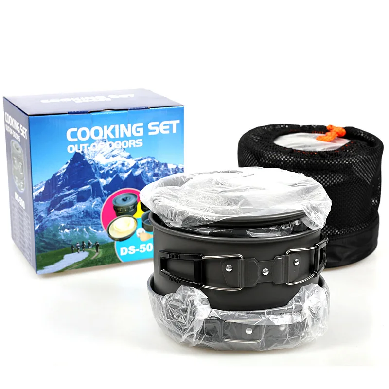 

1 Cooking Utensils Camping Cookware Kit Outdoor Aluminum Cooking Teapot Water Kettle Cup Pan Pot Spoon Picnic BBQ Tableware Set