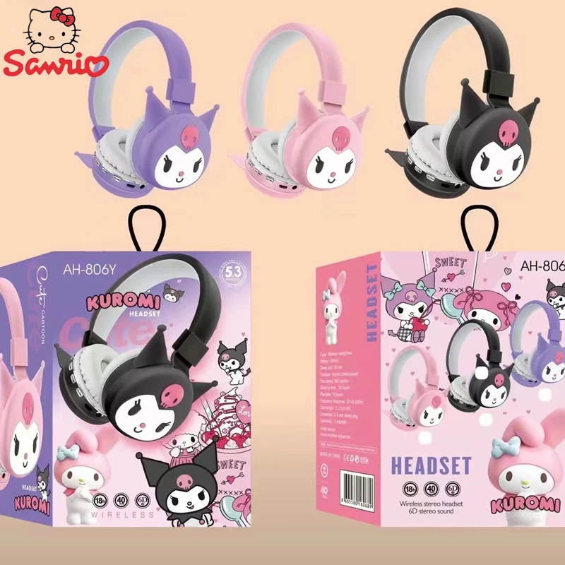 

Sanrio Bluetooth Headphone Hello Kitty Kuromi Wireless Headsets Cartoon Mic Foldable Lightweight Earphone for Phones Laptop Gift