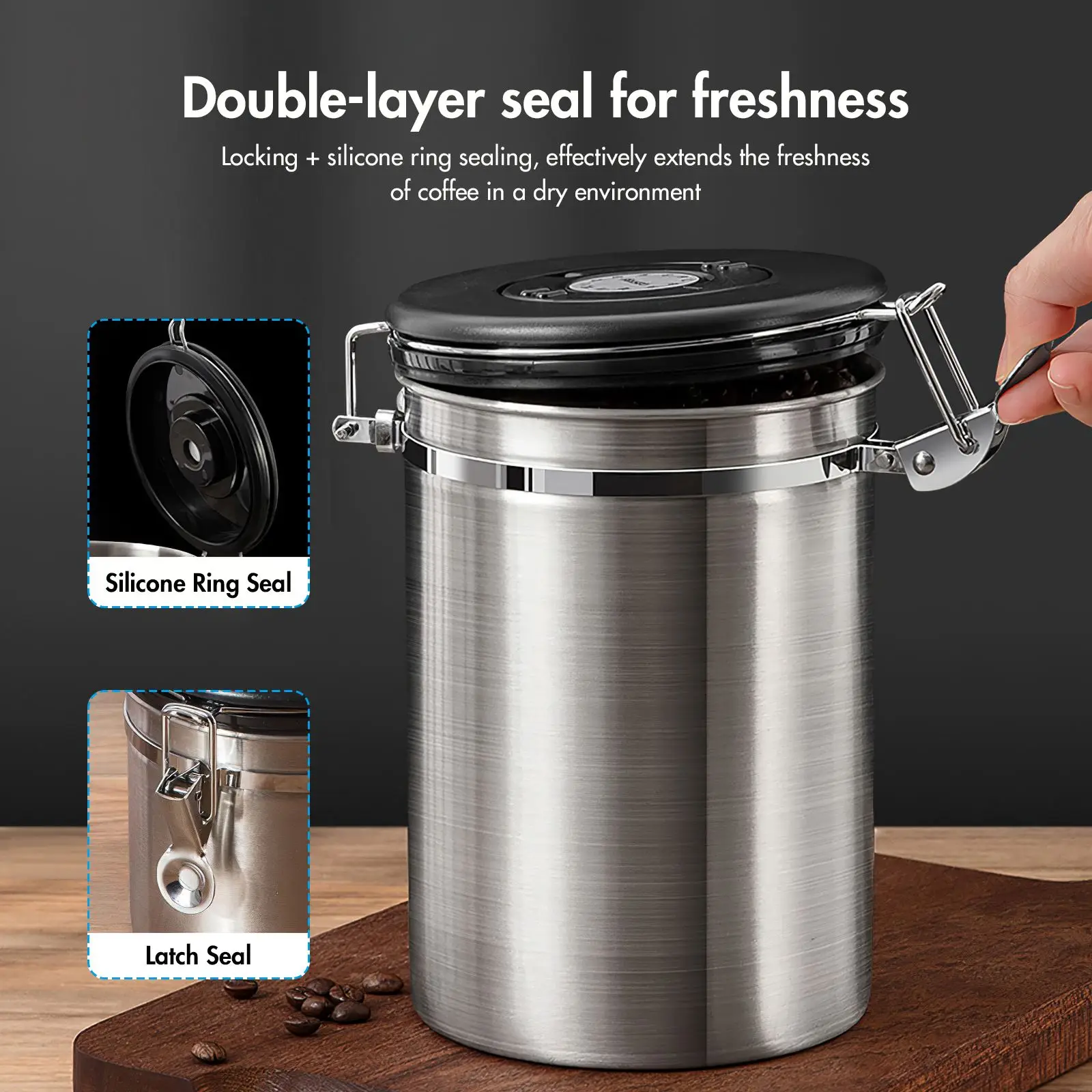 1.5/1.8L Coffee Container Large Airtight Stainless Steel Tea Sortage Canister With Date Record Coffee Bean Seal Jar With Spoon
1.5/1.8L Coffee Container Large Airtight Stainless Steel Tea Sortage Canister With Date Record Coffee Bean Seal Jar With Spoon