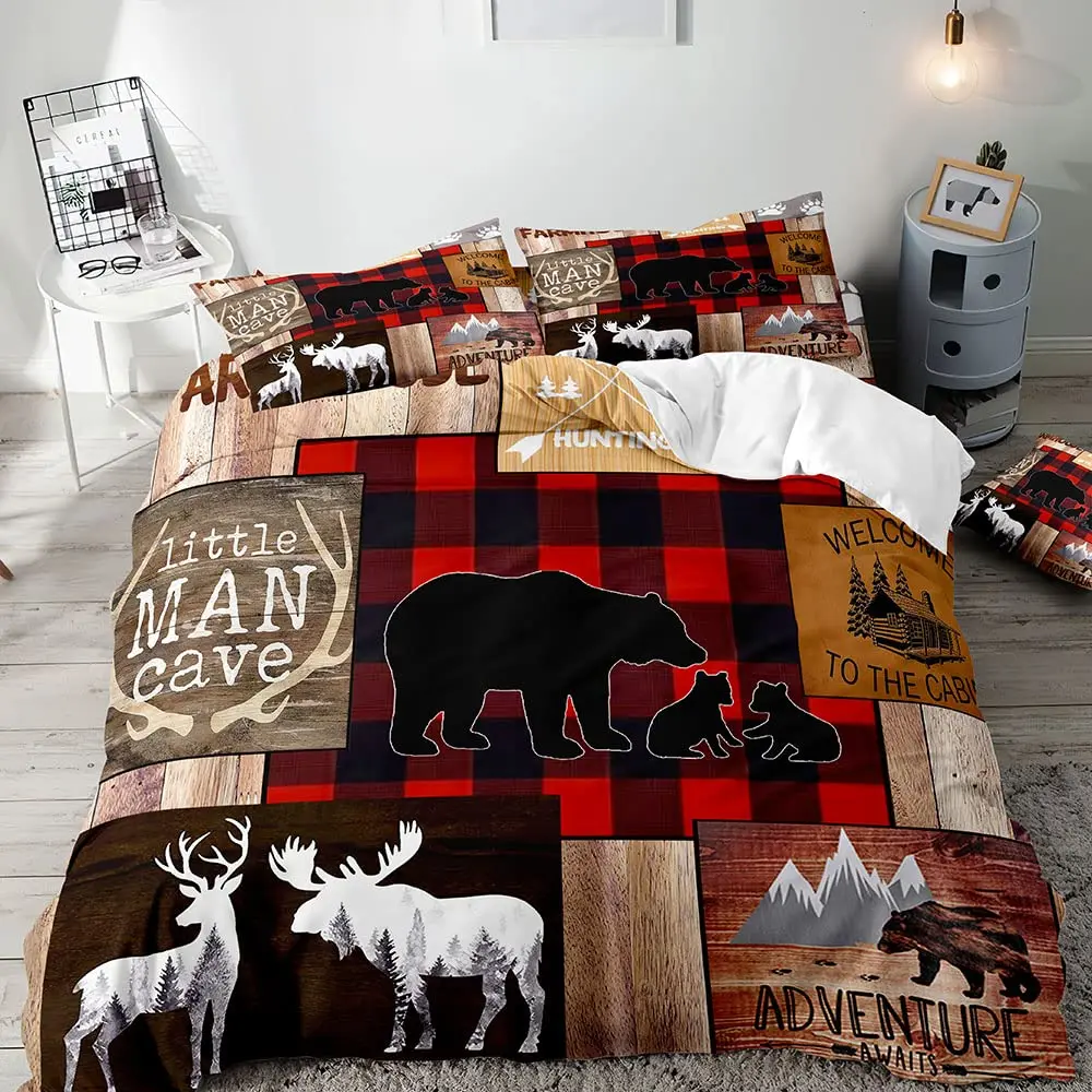 

Moose Black Bear Duvet Cover Queen Set, Wildlife Deer Bedding Set, Rustic Bedroom Decor for Men Boyfriend Teen Boy,2 Pillowcases