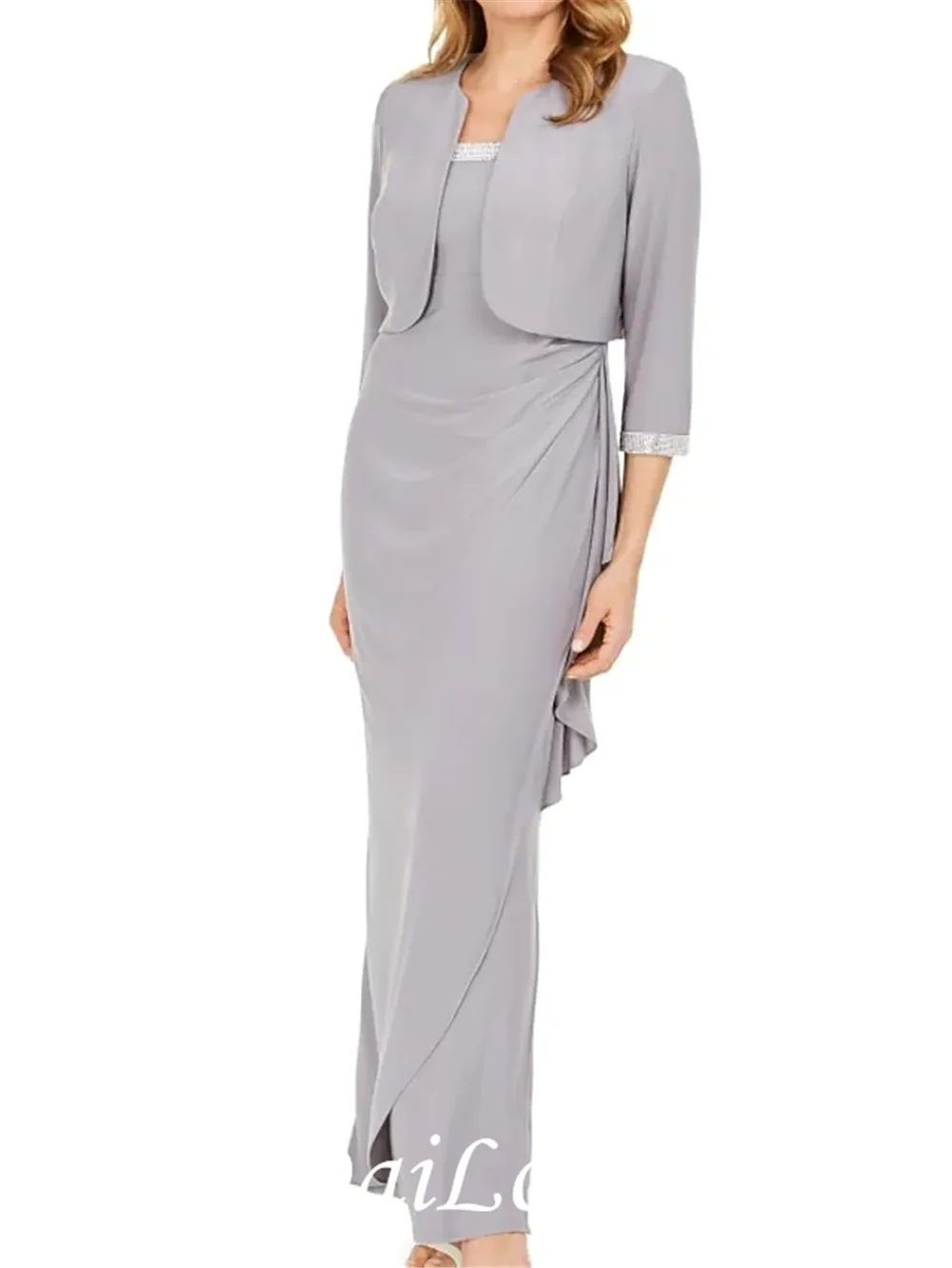 Sheath/Column Mother of the Bride Dress Elegant Square Neck Floor Length Chiffon 3/4 Length Sleeve with Beading Split Front 2022
Sheath/Column Mother of the Bride Dress Elegant Square Neck Floor Length Chiffon 3/4 Length Sleeve with Beading Split Front 2022