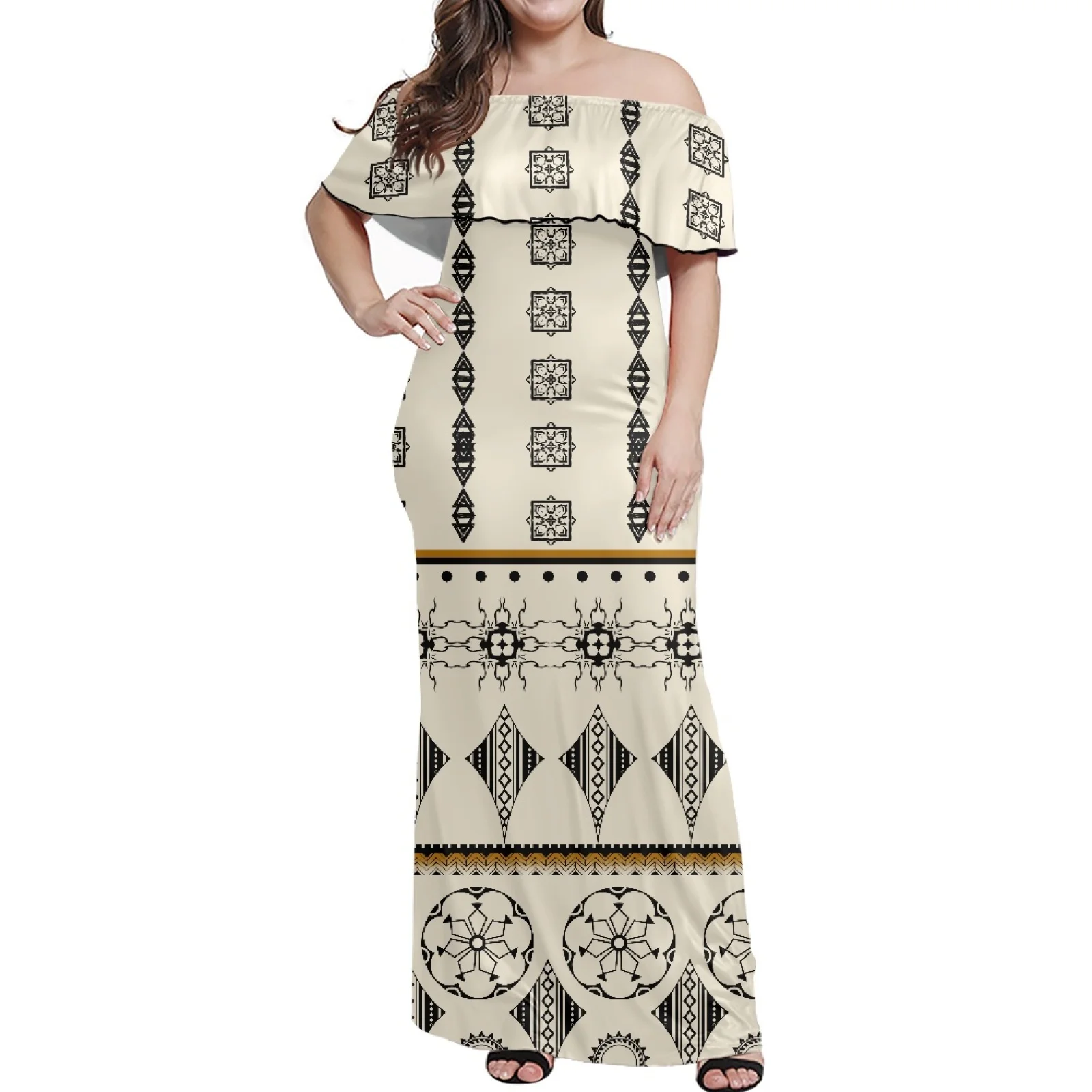 

Polynesian Tribal Tongan Totem Tattoo Prints for Women, Tropical Palm Leaf, Summer Party Fashion, Travel Seaside Office Banquet