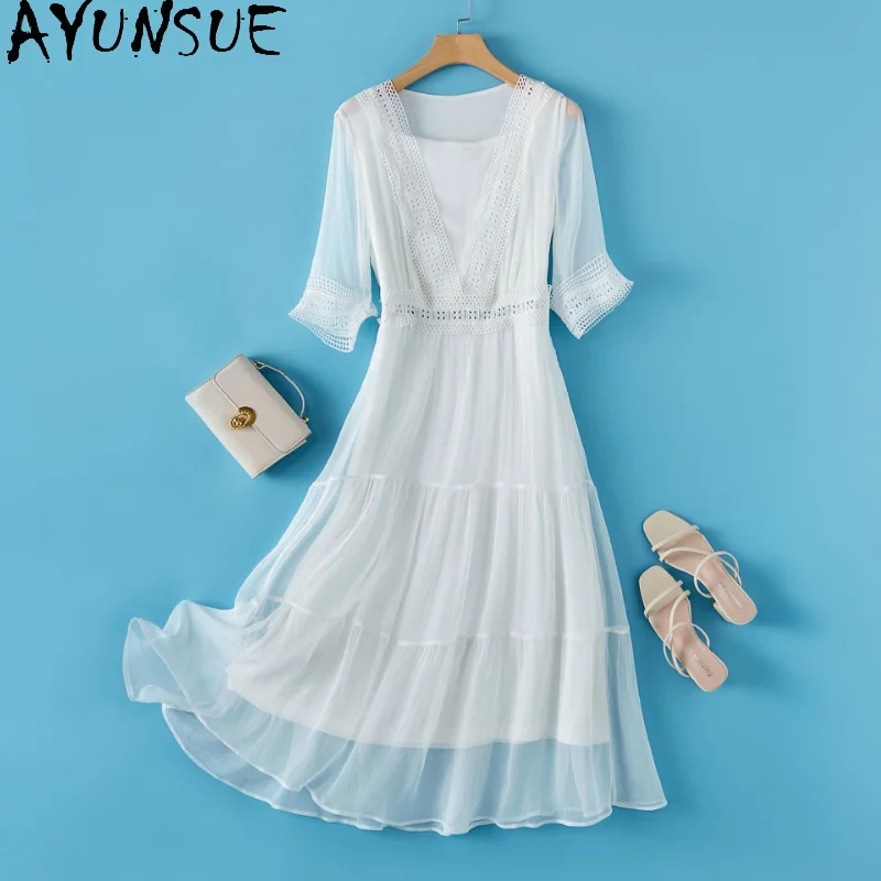 100% Mulberry Silk White Dresses for Women 2023 Half-sleeve Solid Dress Elegant Women's Dresses Clothing Vestidos Para Mujer LM
100% Mulberry Silk White Dresses for Women 2023 Half-sleeve Solid Dress Elegant Women's Dresses Clothing Vestidos Para Mujer LM