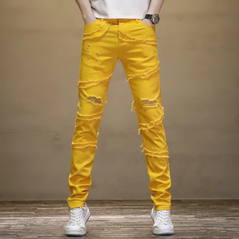 Yellow Motorcycle Jeans Men2024New Style Frayed Stitching Ripped Personality Casual Stretch Slim Fit Skinny Long Pants
Yellow Motorcycle Jeans Men2024New Style Frayed Stitching Ripped Personality Casual Stretch Slim Fit Skinny Long Pants