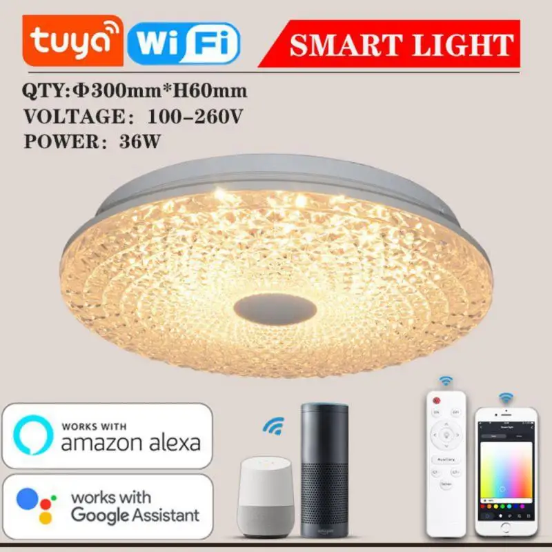 

Tuya Wifi Smart Life Ceiling Light 36W RGB+C+W LED Lamp Voice Control With Alexa Home For Living Room Decoration Bedroom