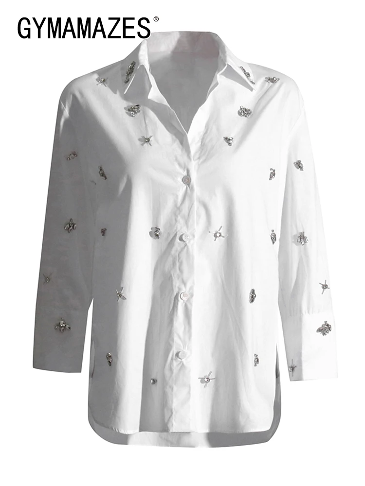 GYMAMAZES Patchwork Diamonds Solid Casual Blouses For Women Lapel Long Sleeve Spliced Single Breasted Temperament Blouse Female 
GYMAMAZES Patchwork Diamonds Solid Casual Blouses For Women Lapel Long Sleeve Spliced Single Breasted Temperament Blouse Female