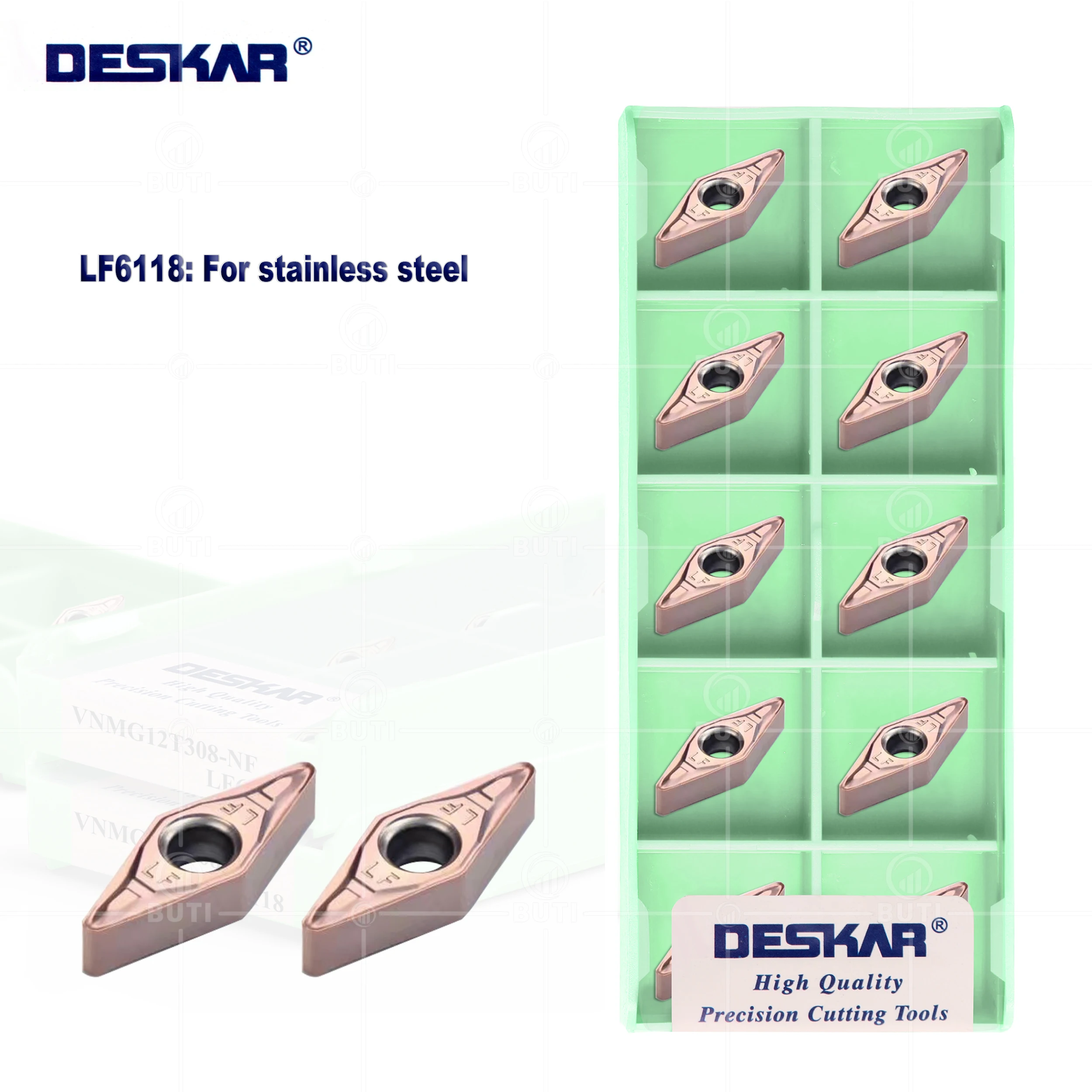 DESKAR 100% Original VNMG12T308-NF LF6118 External Turning Tool Carbide Cutter Blade High Quality Wear-resistant CNC Cutter Tool
DESKAR 100% Original VNMG12T308-NF LF6118 External Turning Tool Carbide Cutter Blade High Quality Wear-resistant CNC Cutter Tool