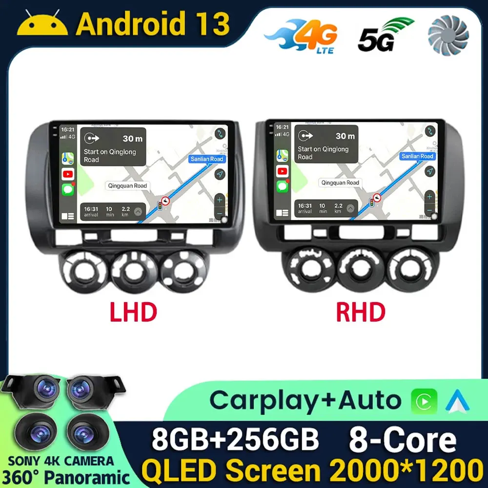 

Android 13 Carplay Auto для Honda Fit Jazz City 2002 2003 2004 2005 2006 2007, автомобильное радио, мультимедийный плеер, GPS, стерео, Wi-Fi + 4G DSP