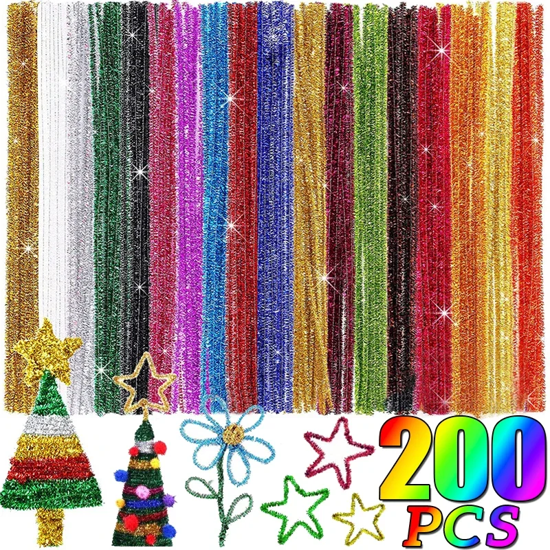 

New Glitter Chenille Stems Pipe Cleaners Colorful Plush Tinsel Stems Wired Sticks Kids Educational DIY Craft Toys Craft Supplies