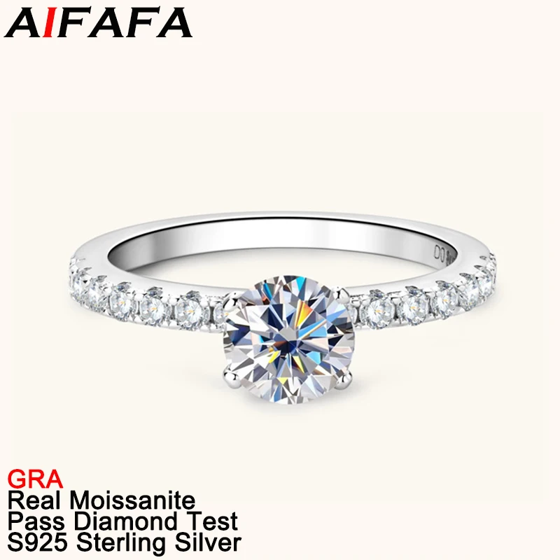 

AIFAFA D Color Brilliant Moissanite Wedding Rings for Women S925 Sterling Silver Gemstone Band Jewelry Pass Diamond Test GRA