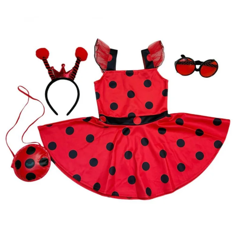 

Girls Polka Dots Ladybugs Dress Up Cosplay Costume Cute Animal Clothes Suit Kids Halloween Fancy Costume Children Party Dress