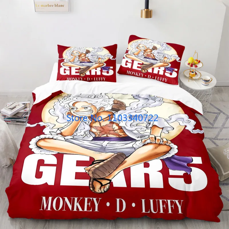 

Anime One Pieces Bedding Set Cartoon Nika Luffy Gear 5 Duvet Cover Quilt Bedclothes Children Kids Bedroom Twin Single Size