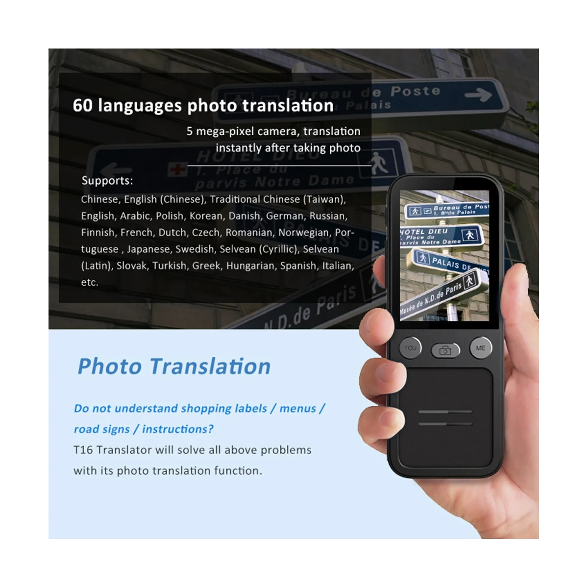 T16 Instant Voice Photo Scanning Translator with WiFi Support 138 Languages Translation Support Offline Smart Translator
T16 Instant Voice Photo Scanning Translator with WiFi Support 138 Languages Translation Support Offline Smart Translator