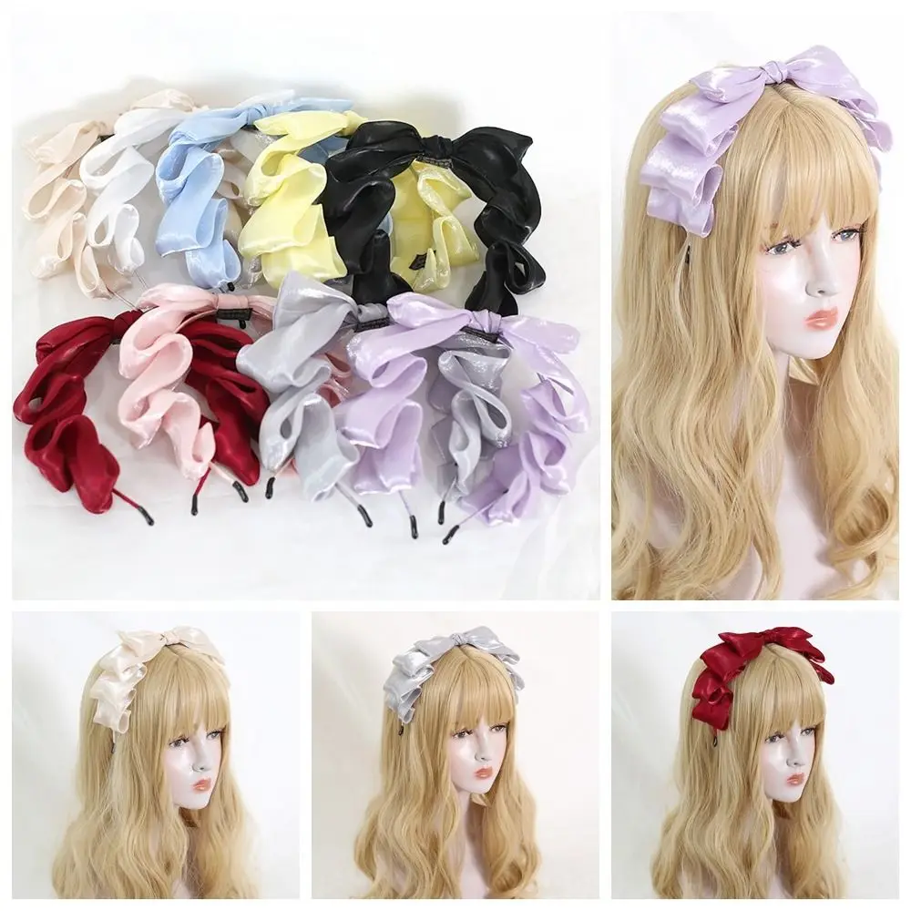 

Snow Pearl Light Yarn Headband Sweet Pearlescent Bow Ribbon Hair Accessories Anime Lolita Hair Clasp Girl