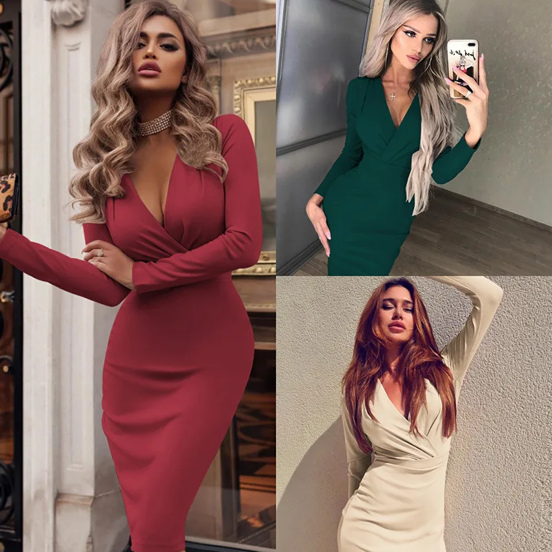 New Women's Dress Popular Deep V Ruffle Hip Spring and Autumn Long Sleeve Solid Color Dress in Stock
New Women's Dress Popular Deep V Ruffle Hip Spring and Autumn Long Sleeve Solid Color Dress in Stock
