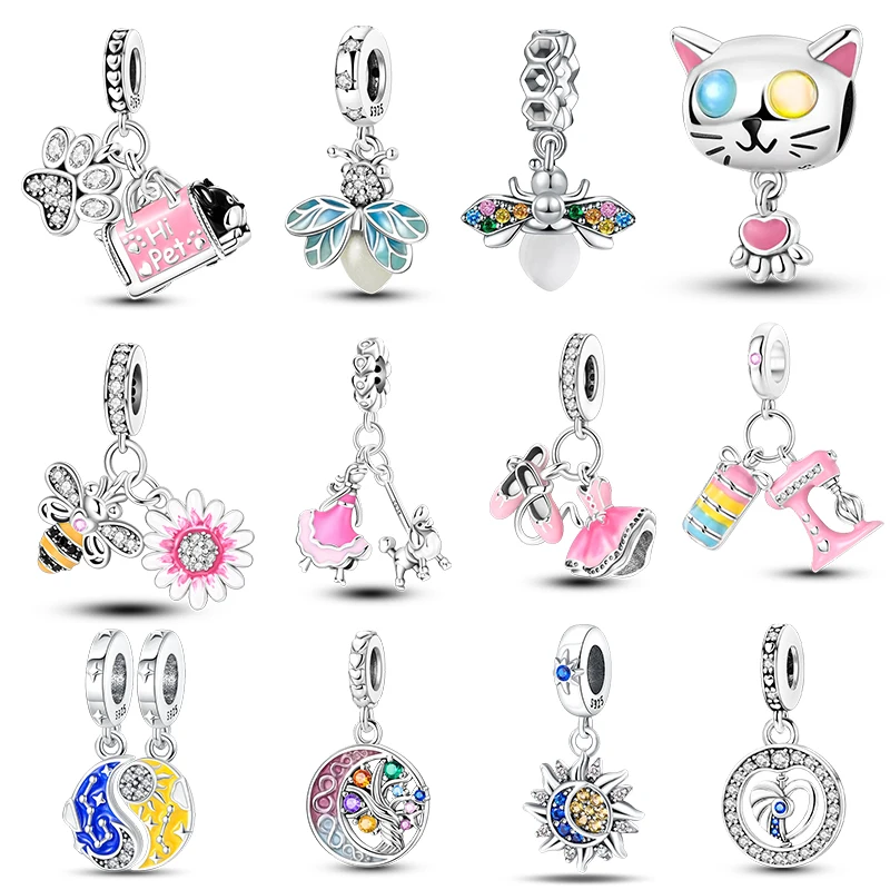 

925 Sterling Silver Charms Beads Zirconium Snow Snowman Pink Cute Pet Pendant Fit Pandora Bracelet Necklace DIY Jewelry Marking
