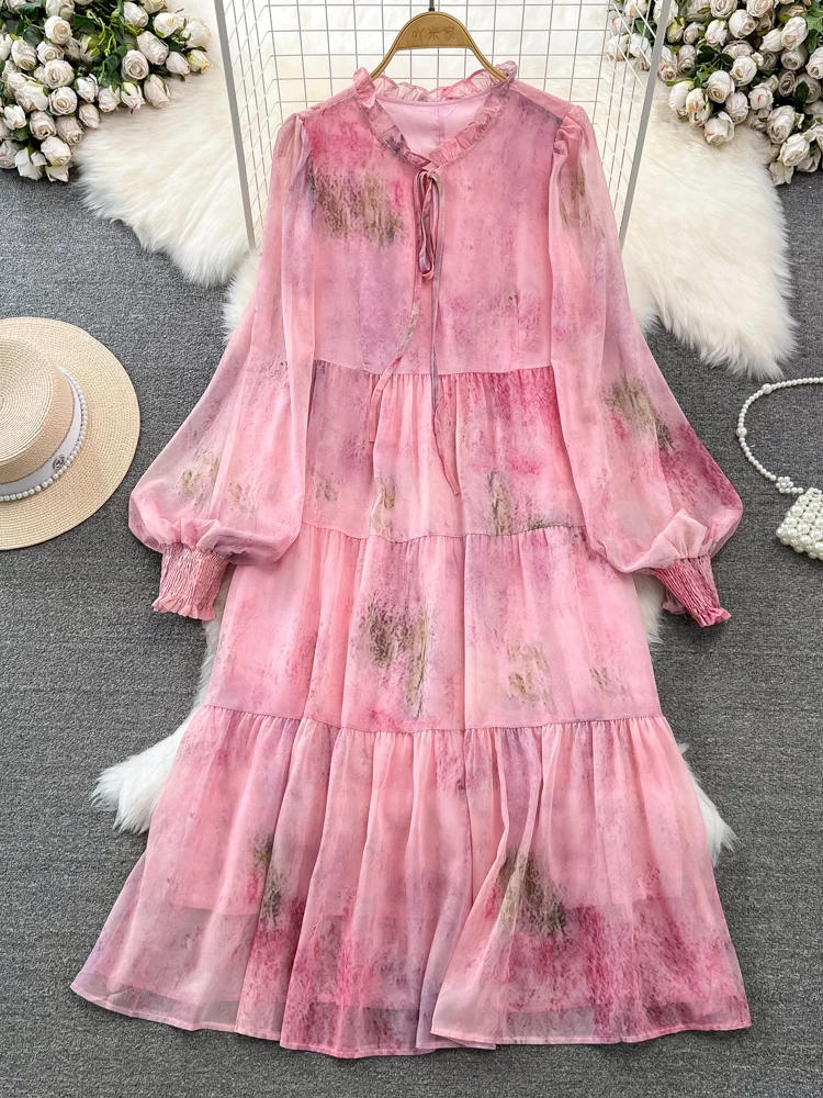 Женское шифоновое платье-трапеция Aibeautyer, повседневное однотонное облегающее платье до середины икры с V-образным вырезом, однобортное платье на весну-осень