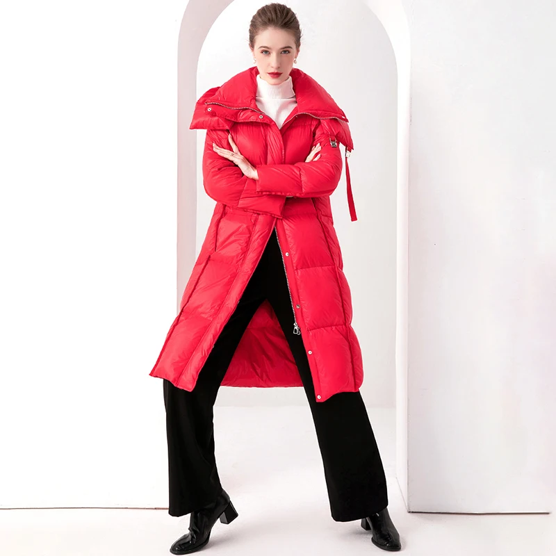 Женский теплый пуховик средней длины, с капюшоном на белом утином пуху, 23e109 
Женский теплый пуховик средней длины, с капюшоном на белом утином пуху, 23e109