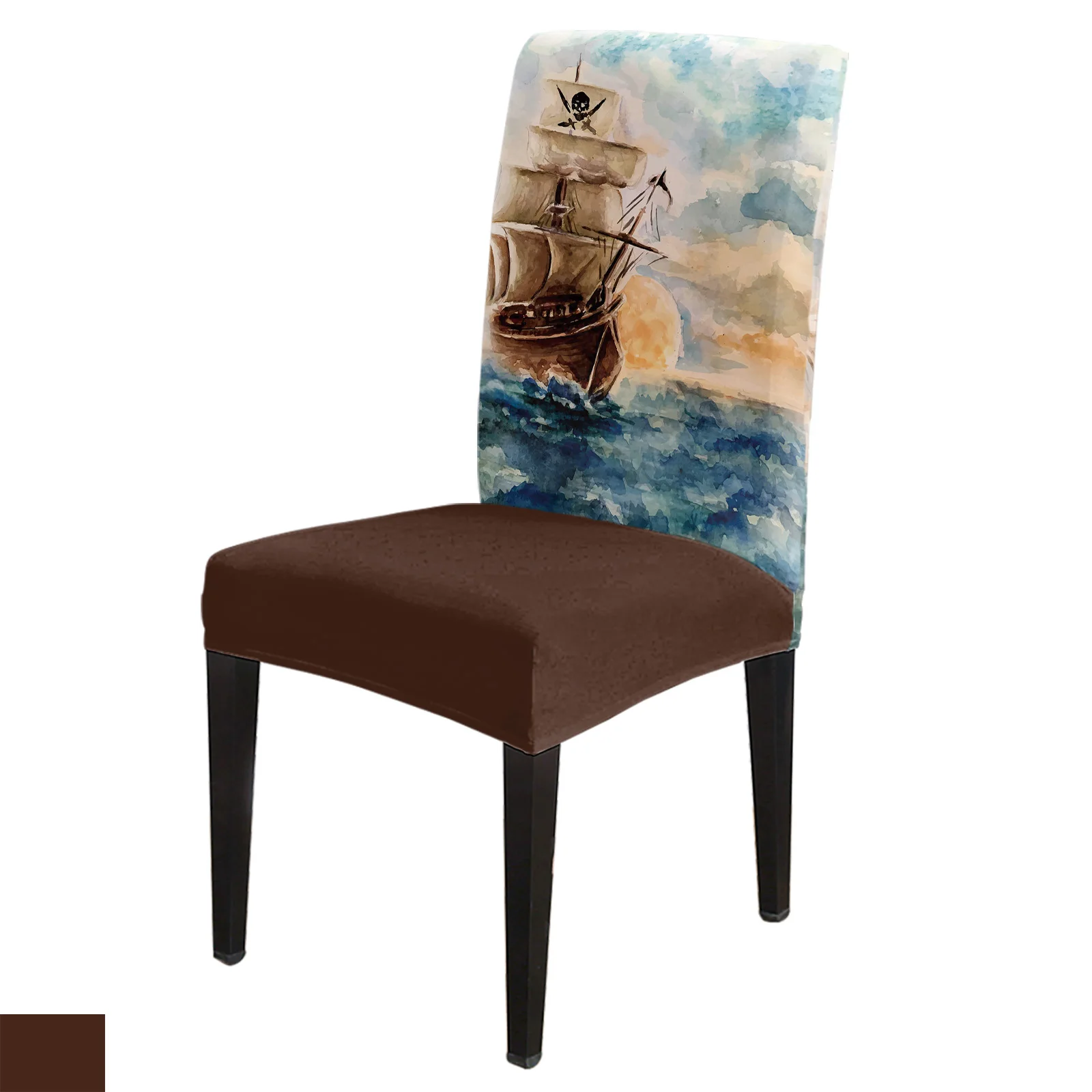 

Oil Painting Style Pirate Boat Dining Chair Cover 4/6/8PCS Spandex Elastic Chair Slipcover Case for Wedding Home Dining Room