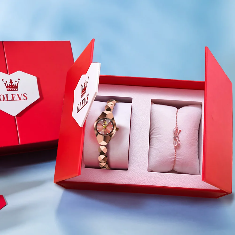 OLEVS-Montre à Quartz Étanche en Acier au Tungstène pour Femme, Horloge Décontractée, Simple, Originale, Coffret Cadeau Exquis 2
