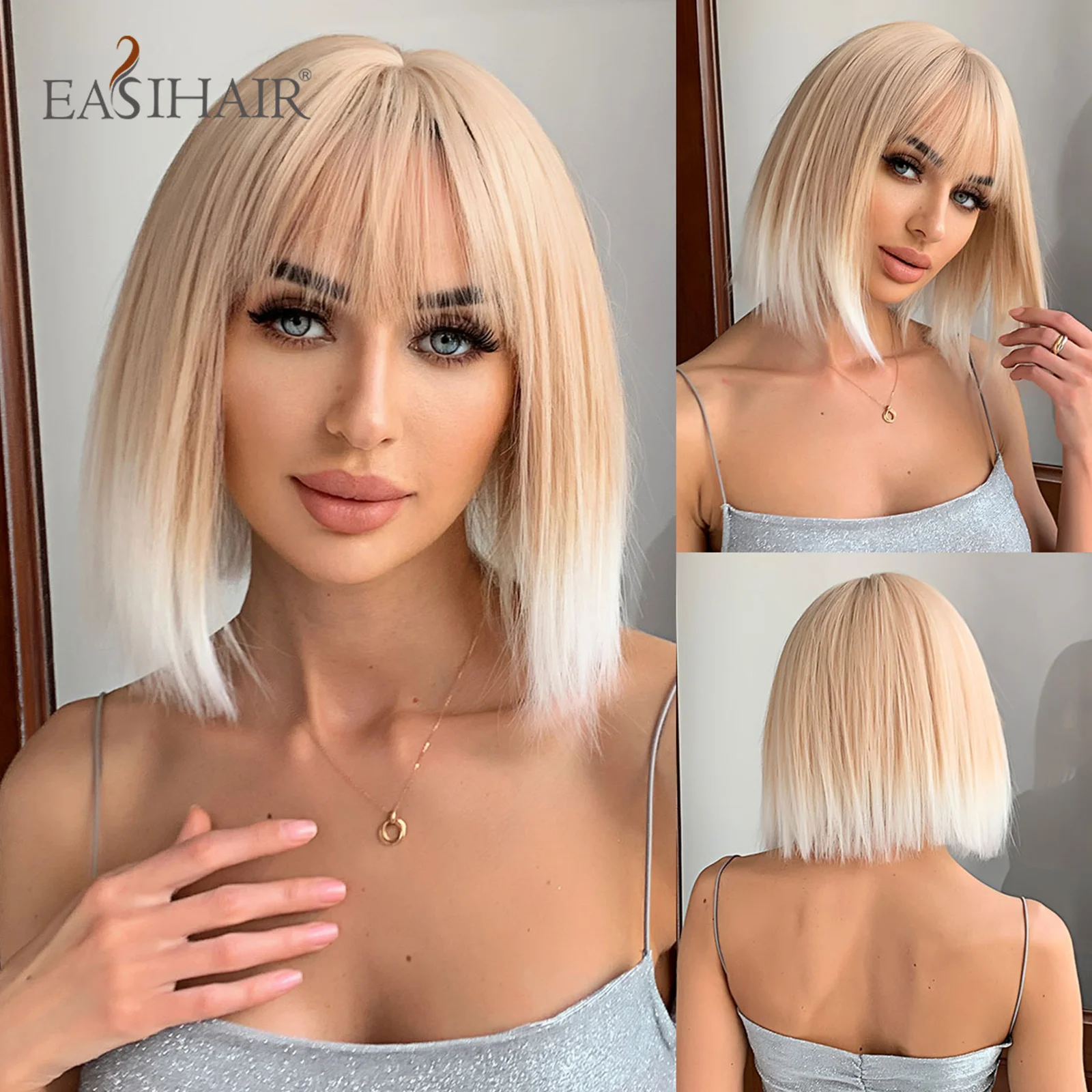EASIHAIR Short Straight Bob Wigs Ombre Platinum Synthetic Wig for Women Heat Resistant Cosplay Natural Hair Blonde Wig with Bang
EASIHAIR Short Straight Bob Wigs Ombre Platinum Synthetic Wig for Women Heat Resistant Cosplay Natural Hair Blonde Wig with Bang