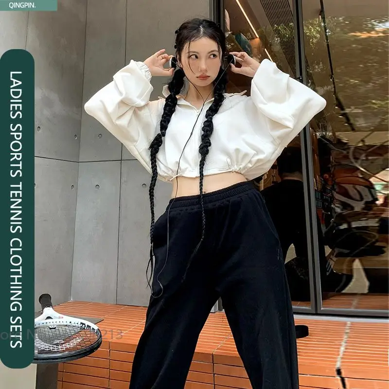Girl Long-sleeve Cardigan Coat Loose Drawstring Tennis Jacket Hooded Tennis Outwear Lady Casual Sports Outwear Fashion Crop Tops
Girl Long-sleeve Cardigan Coat Loose Drawstring Tennis Jacket Hooded Tennis Outwear Lady Casual Sports Outwear Fashion Crop Tops