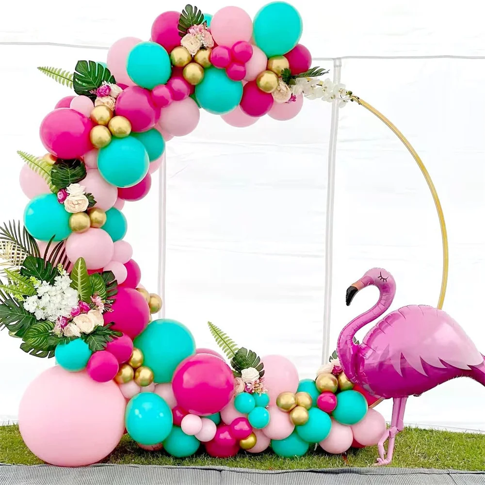 

126pcs Flamingo Tropical Balloons Garland Arch Kit Rose Red Light Pink Cyan Gold Latex Balloon for Hawaiian Luau Party Decors