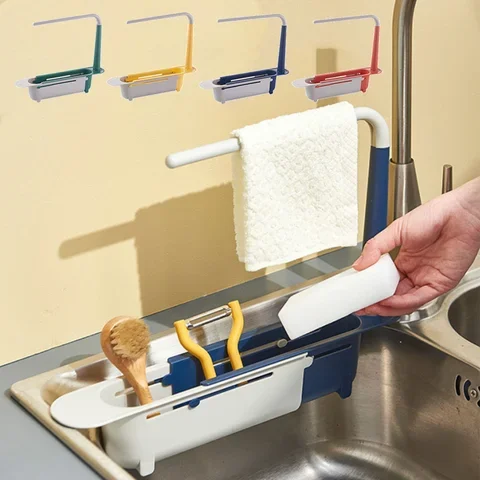 

Telescopic Sink Shelf Kitchen Sinks Household Washing Tray Soap Sponge Holder Adjustable Sink Drain Rack Basket Kitchen Gadgets
