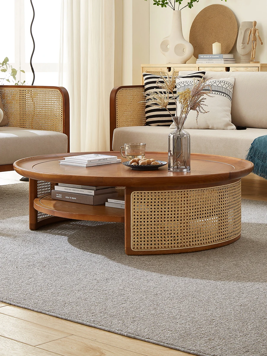 Solid wood coffee table living room home rattan retro minimalist round coffee table small apartment
Solid wood coffee table living room home rattan retro minimalist round coffee table small apartment