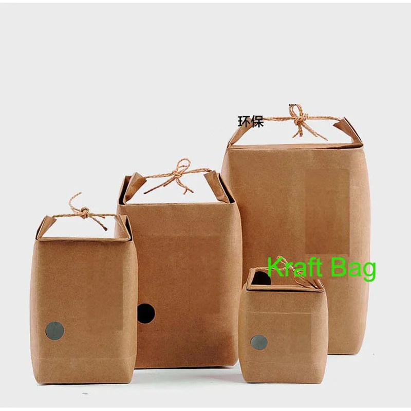 

20 pcs kraft Paper Bread nuts boxes Tea container snack storage rice biscuit Food Packaging bag with rope