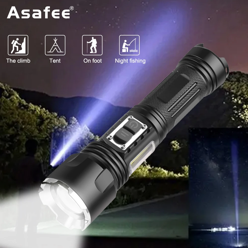 Asafee Strong light torch 2000 LM rechargeable torch XHP160+COB LED Torch Outdoor Lighting Double Switch Torch
Asafee Strong light torch 2000 LM rechargeable torch XHP160+COB LED Torch Outdoor Lighting Double Switch Torch