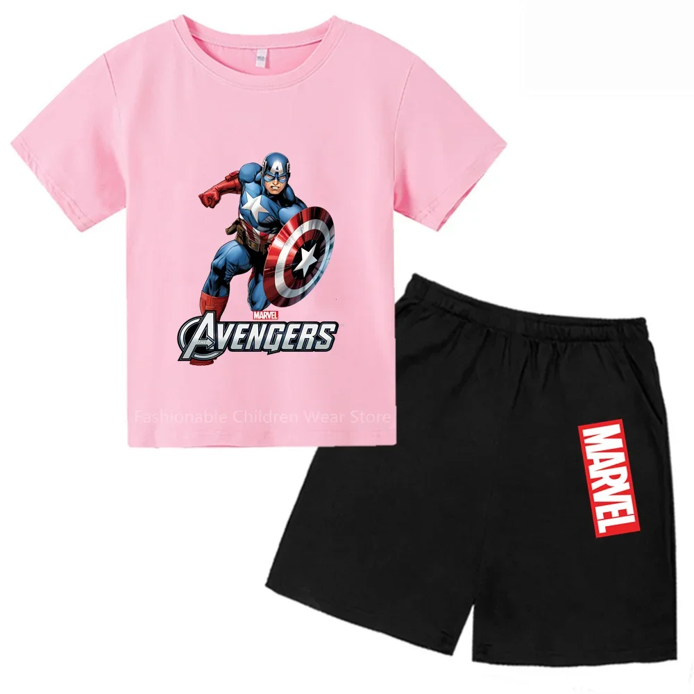 

Детская футболка и шорты Marvel Мстители Капитан Америка с героями мультфильмов-стильная и крутая летняя уличная одежда для мальчиков и девочек