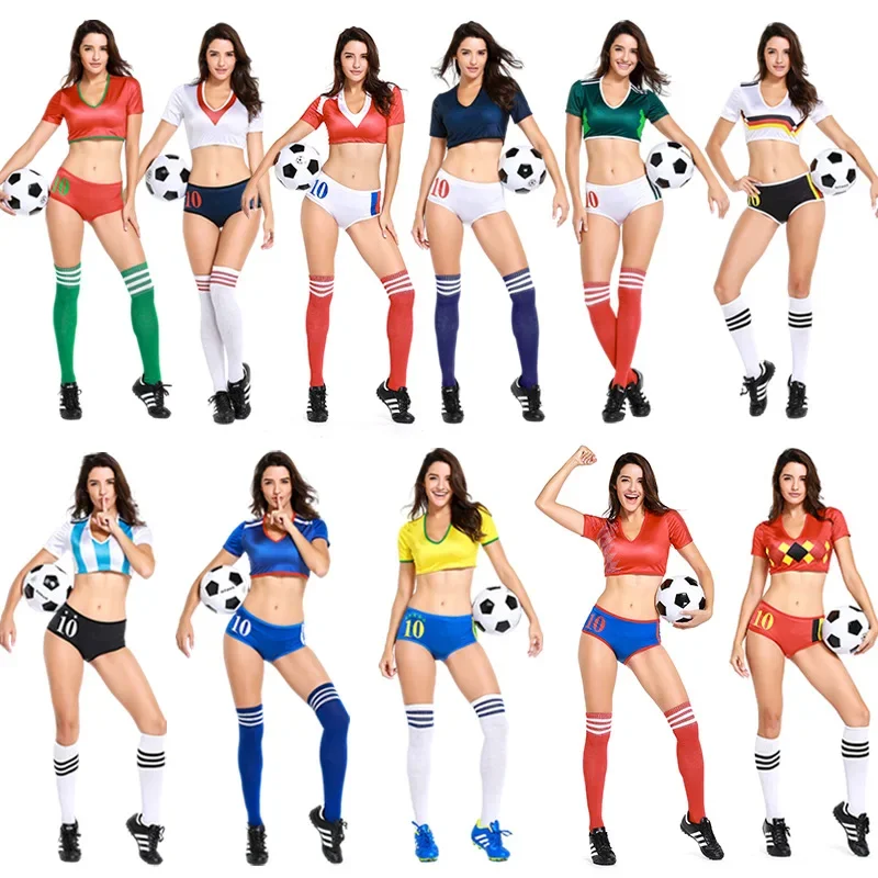 

Sexy Lingerie Uniform Soccer Player BRAZIL/ JAPEN/ GERMANY/ MEXICO/ RUSSIA/ SPAIN Cheerleader Football Girl Fancy Dress Costume