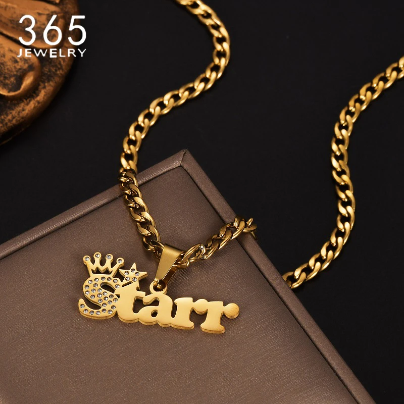 

365 Fashion Personalized Name Necklaces With Shining Stones Stainless Steel Custom Name Choker Thick Chain For Men Women Jewelry